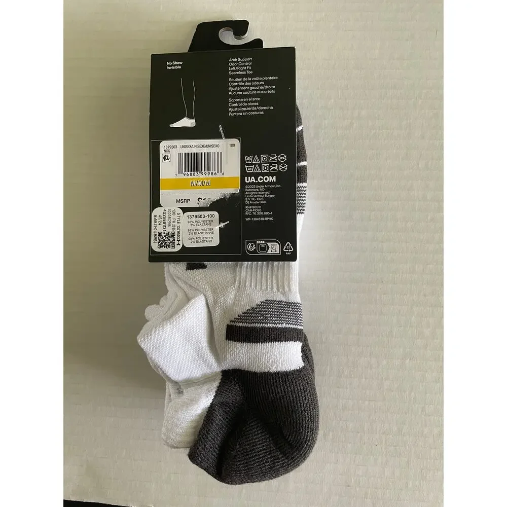 3 Pair Under Armour White No Show Athletic Socks Size M NEW